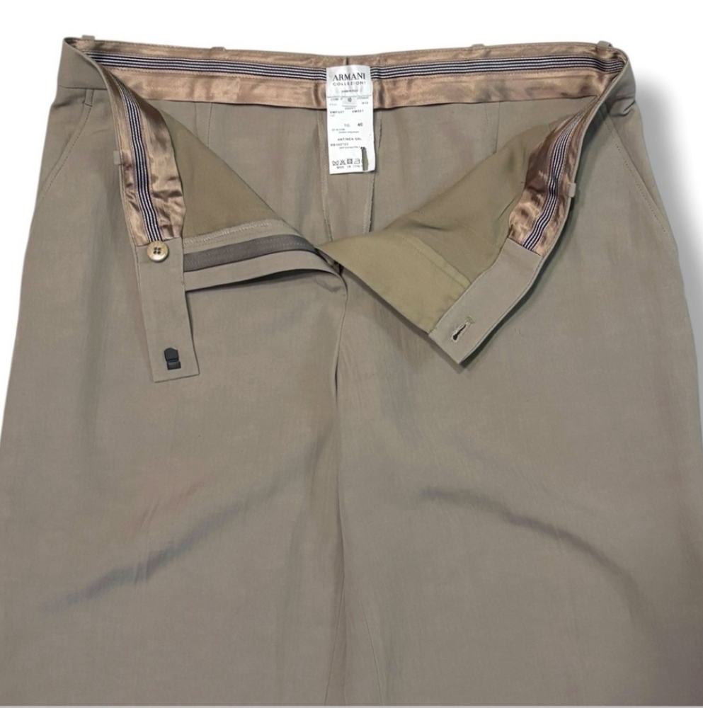 ARMANI COLLEZIONI Tan Mid Rise Flat Front Linen Blend Straight Leg Dress Pants - Picture 5 of 10